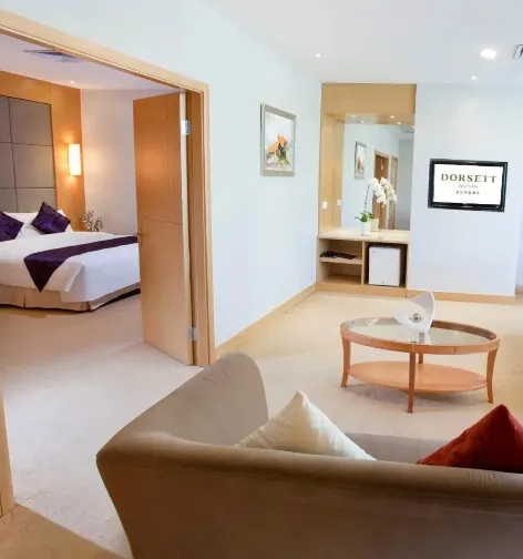 Living room next to the bedroom of  Dorsett Wuhan Hotel Suite.